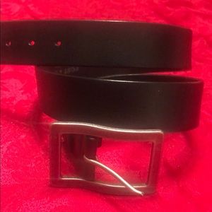 Italian leather BLK, belt big buckle brushed brass